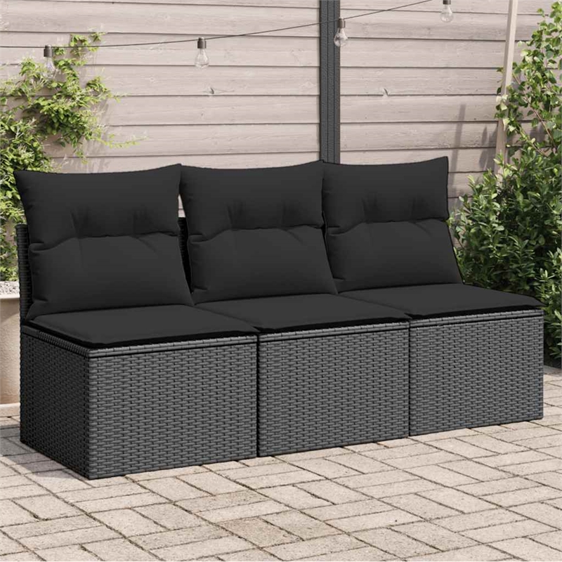 vidaXL 3-Seater Poly Rattan Garden Sofa With Adjustable Armrests in Black