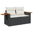 vidaXL 2-Seater PE Rattan Garden Sofa With Adjustable Armrests in Black