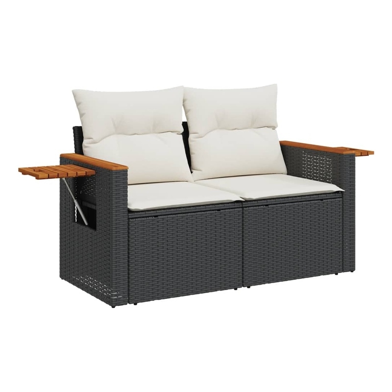 vidaXL 2-Seater PE Rattan Garden Sofa With Adjustable Armrests in Black