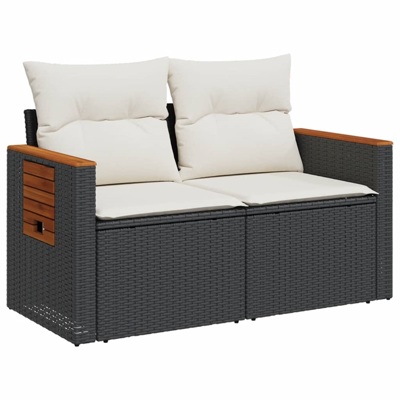 vidaXL 2-Seater PE Rattan Garden Sofa With Adjustable Armrests in Black