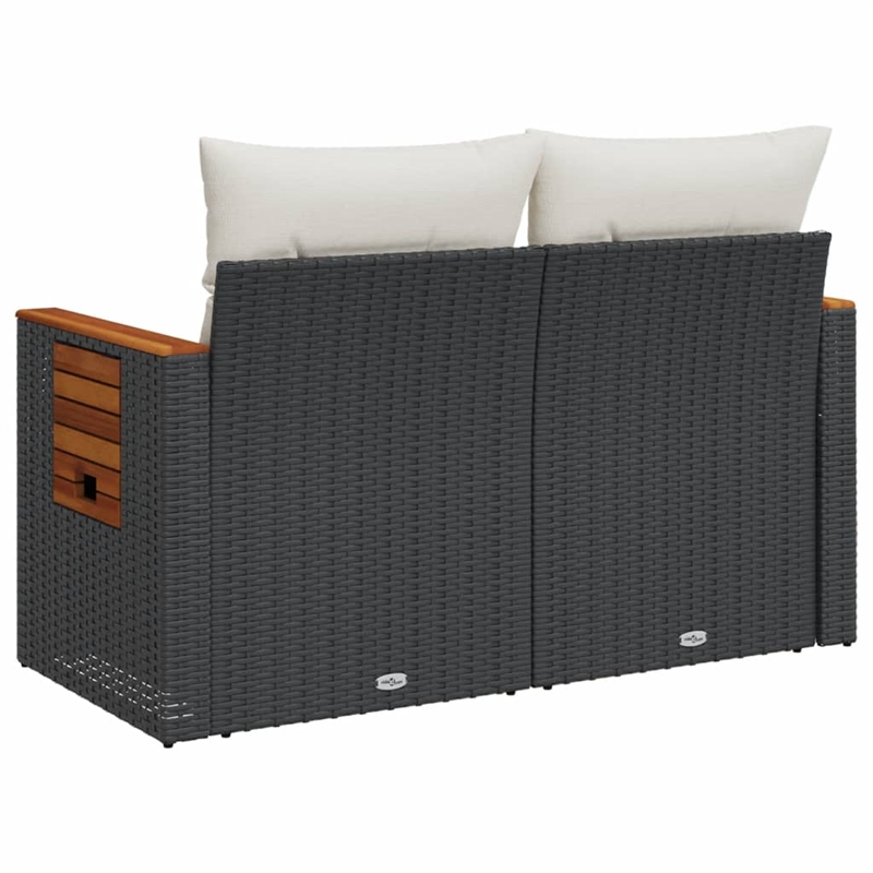 vidaXL 2-Seater PE Rattan Garden Sofa With Adjustable Armrests in Black