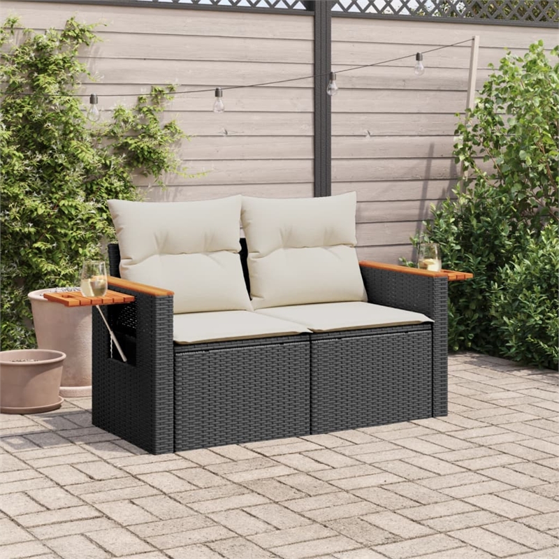 vidaXL 2-Seater PE Rattan Garden Sofa With Adjustable Armrests in Black