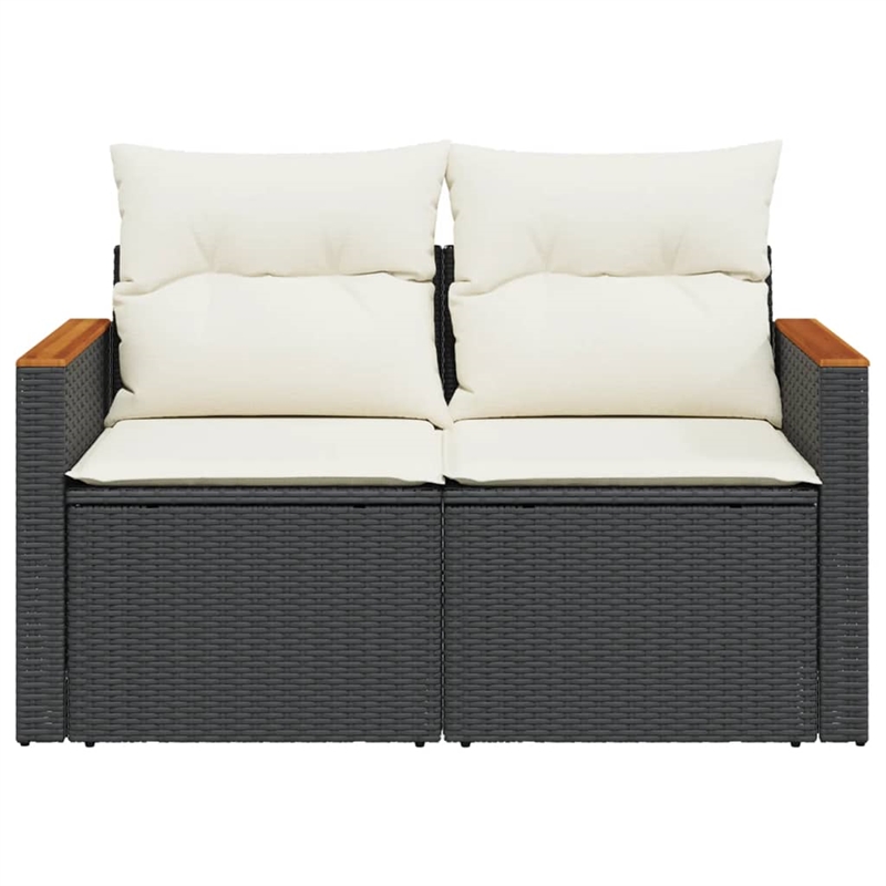 vidaXL 2-Seater PE Rattan Garden Sofa With Adjustable Armrests in Black