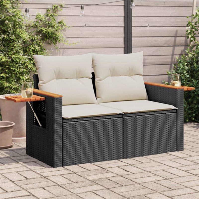 vidaXL 2-Seater PE Rattan Garden Sofa With Adjustable Armrests in Black