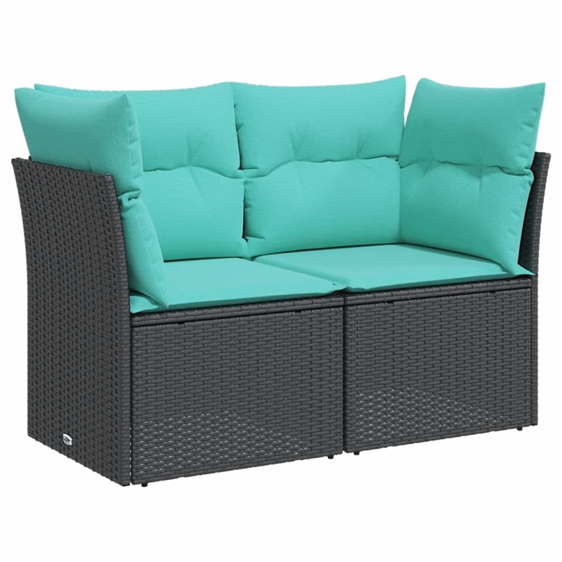 vidaXL 2-Seater Poly Rattan & Powder-Coated Steel Garden Sofa in Black And Blue