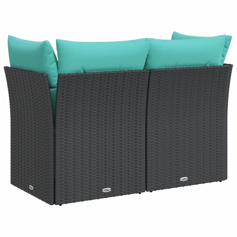vidaXL 2-Seater Poly Rattan & Powder-Coated Steel Garden Sofa in Black And Blue