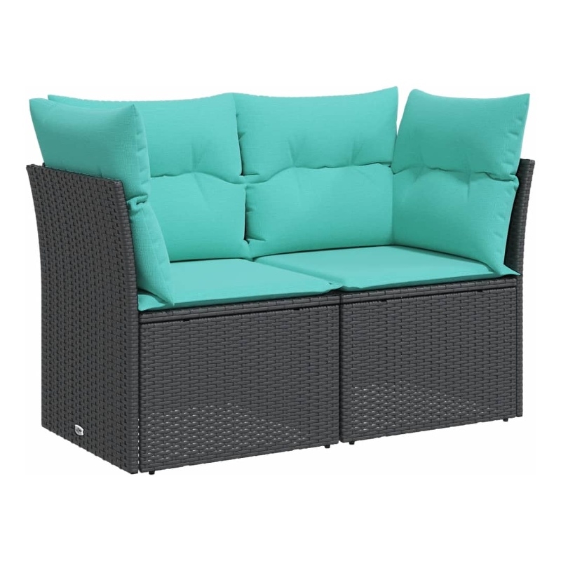 vidaXL 2-Seater Poly Rattan & Powder-Coated Steel Garden Sofa in Black And Blue