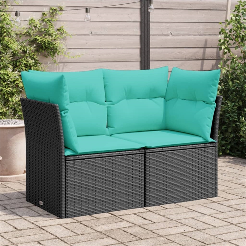 vidaXL 2-Seater Poly Rattan & Powder-Coated Steel Garden Sofa in Black And Blue