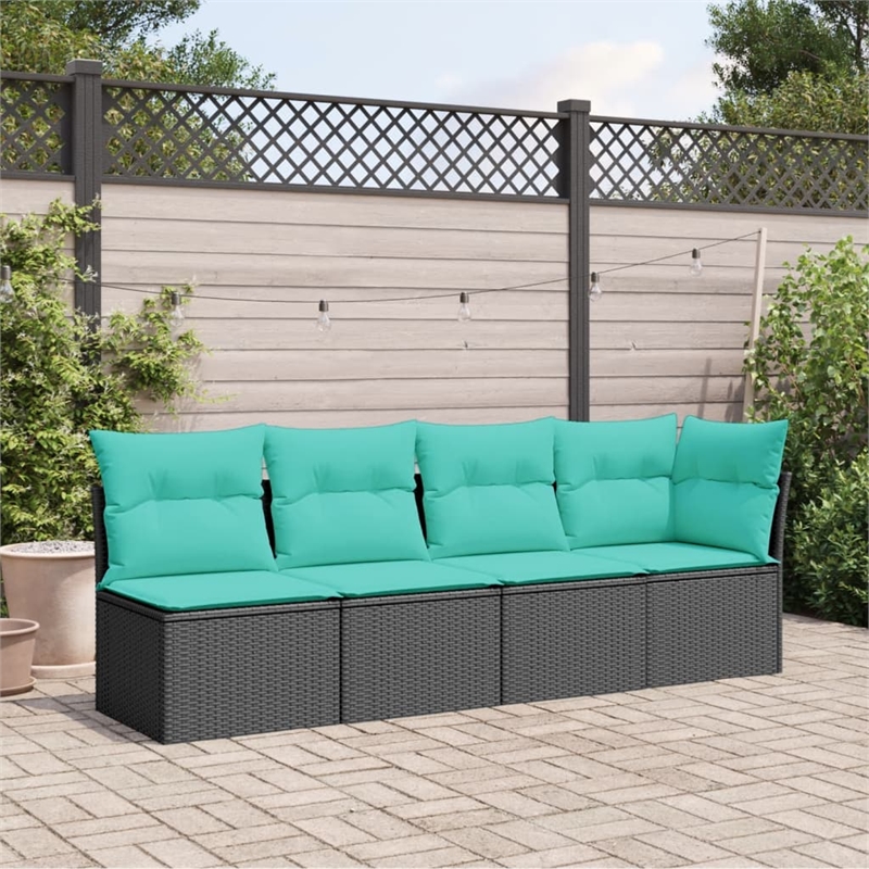 vidaXL 4-Seater PE Rattan Garden Sofa With Adjustable Feet in Black