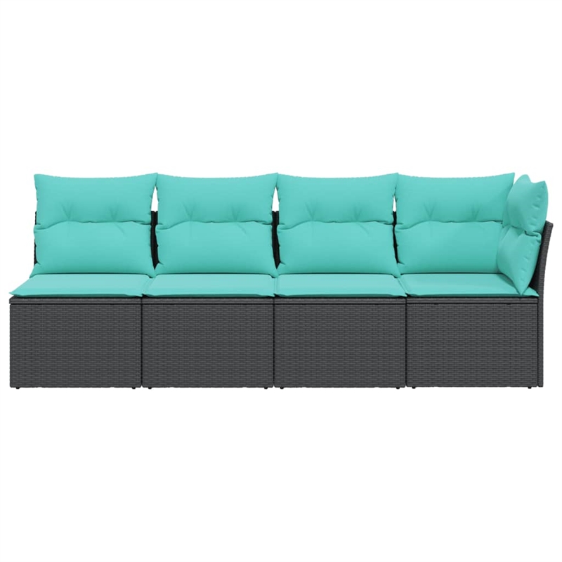 vidaXL 4-Seater PE Rattan Garden Sofa With Adjustable Feet in Black