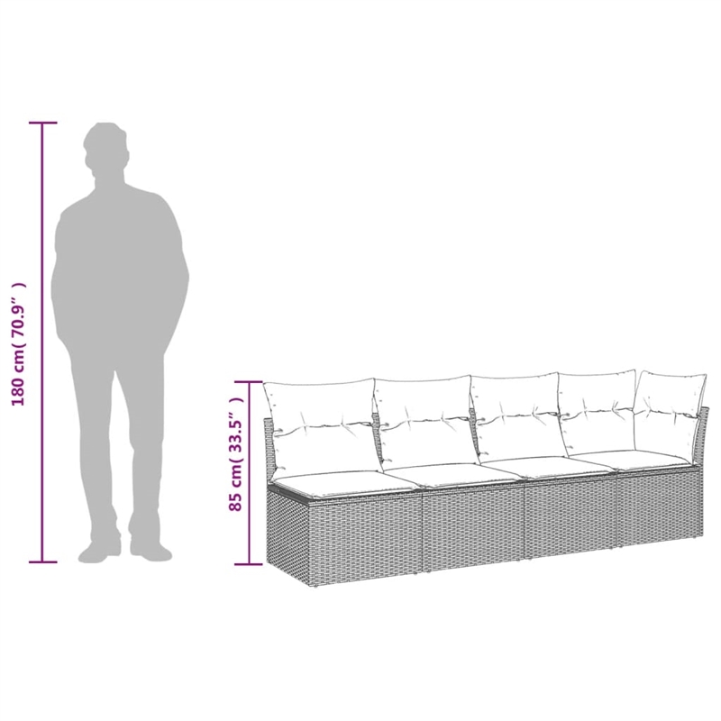 vidaXL 4-Seater PE Rattan Garden Sofa With Adjustable Feet in Black