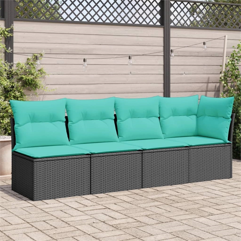 vidaXL 4-Seater PE Rattan Garden Sofa With Adjustable Feet in Black
