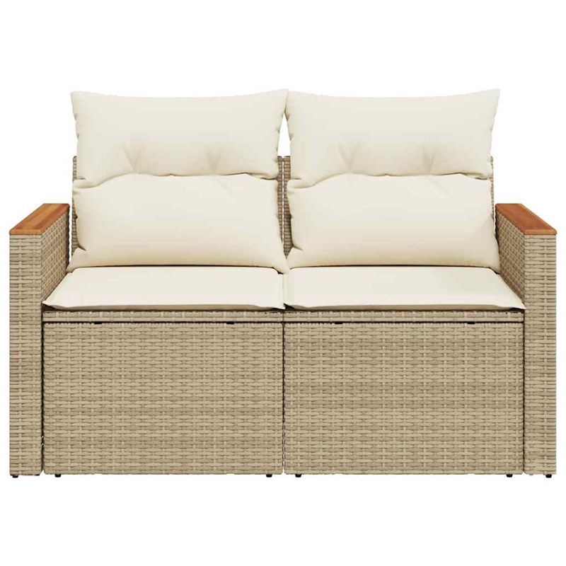 vidaXL PE Rattan & Powder-Coated Steel & Solid Acacia Wood Patio Sofa in Beige