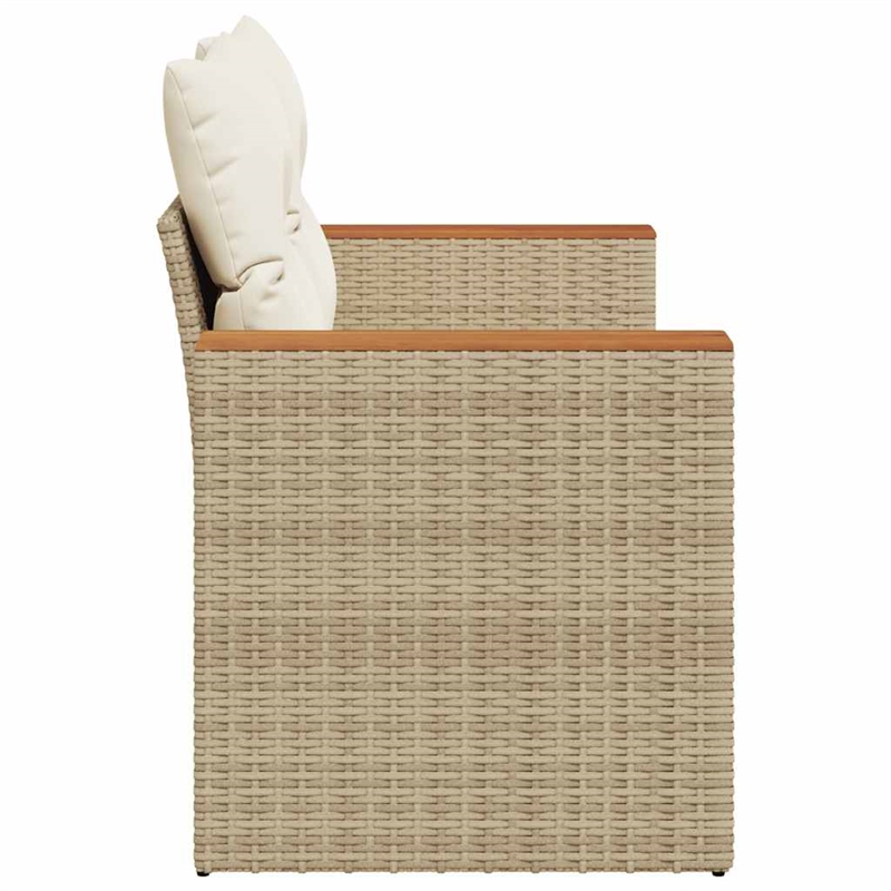 vidaXL PE Rattan & Powder-Coated Steel & Solid Acacia Wood Patio Sofa in Beige