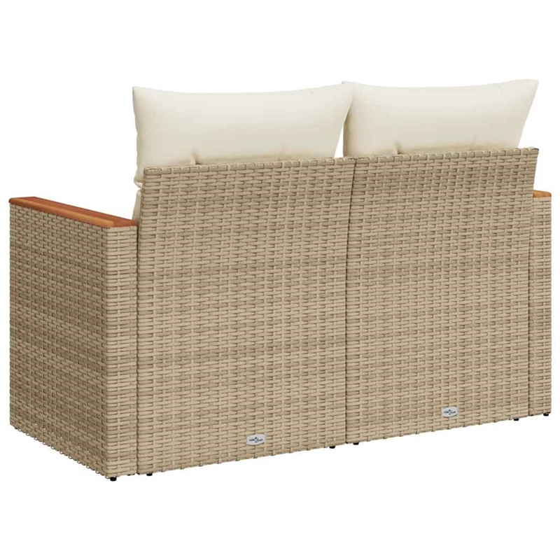 vidaXL PE Rattan & Powder-Coated Steel & Solid Acacia Wood Patio Sofa in Beige