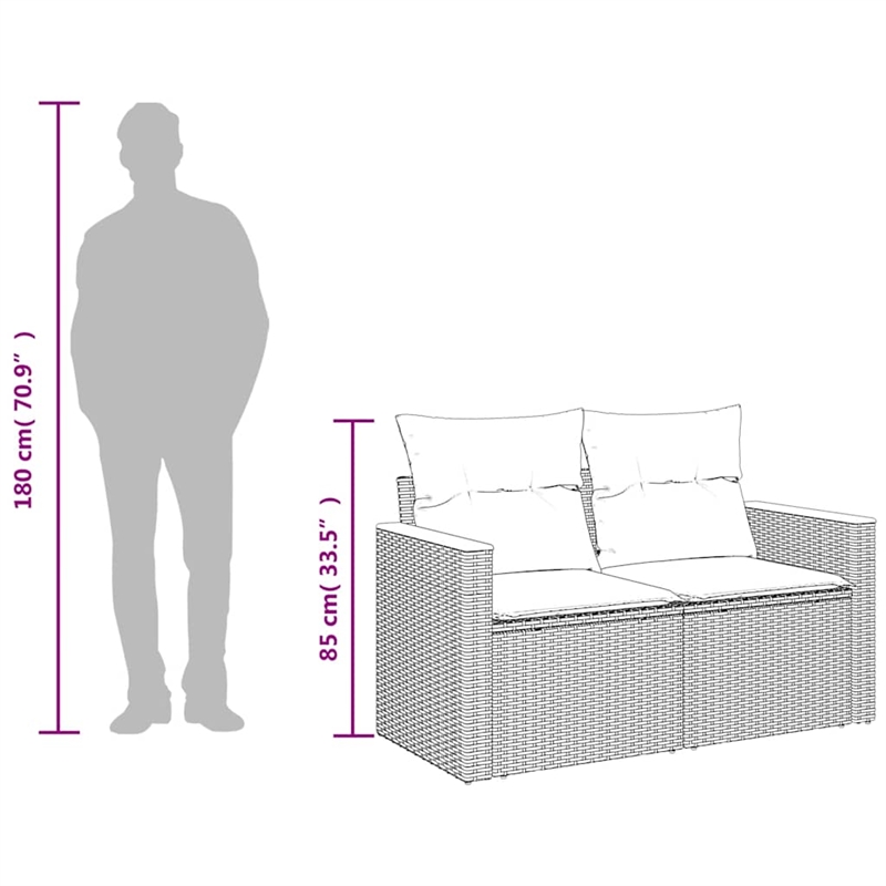 vidaXL PE Rattan & Powder-Coated Steel & Solid Acacia Wood Patio Sofa in Beige