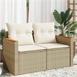 vidaXL PE Rattan & Powder-Coated Steel & Solid Acacia Wood Patio Sofa in Beige