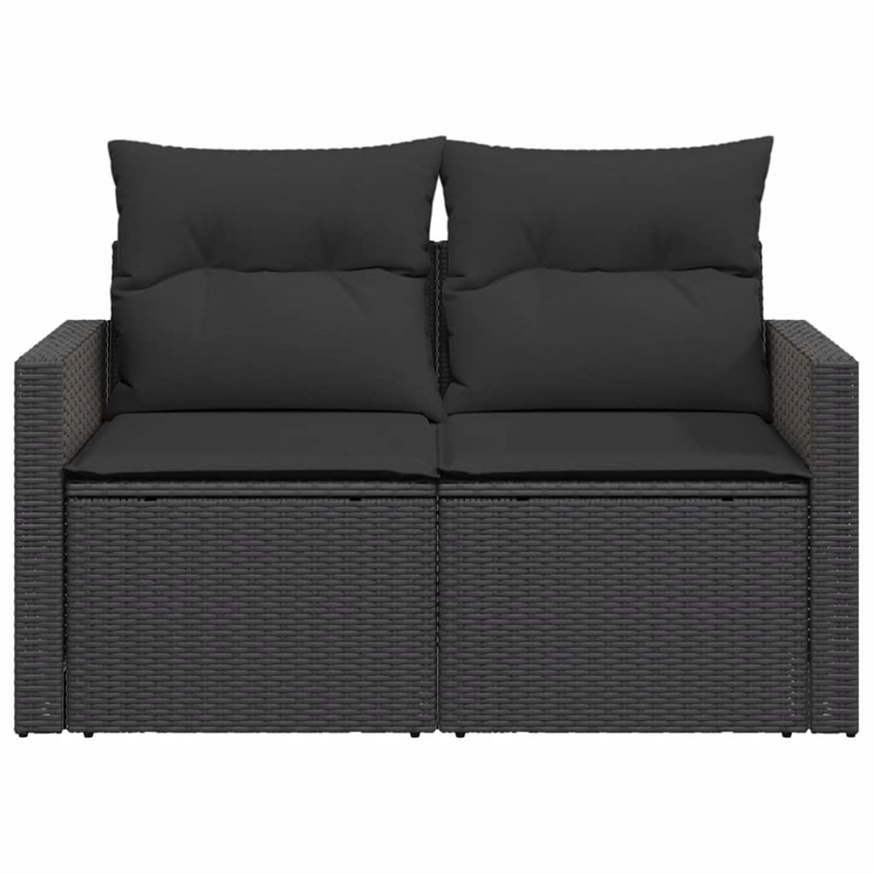 vidaXL 2-Seater PE Rattan Garden Sofa in Black