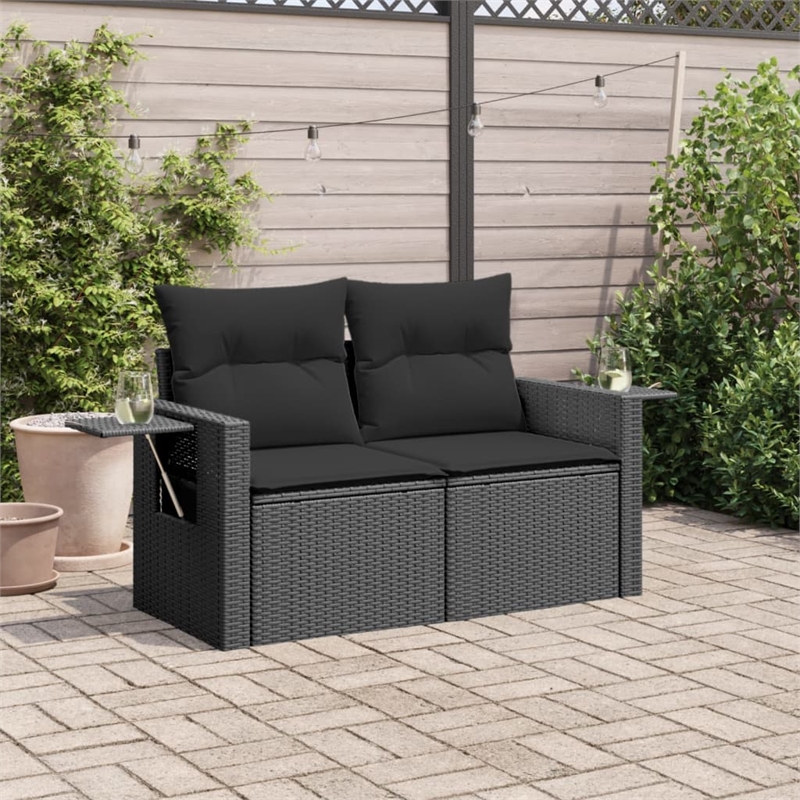 vidaXL 2-Seater PE Rattan Garden Sofa in Black