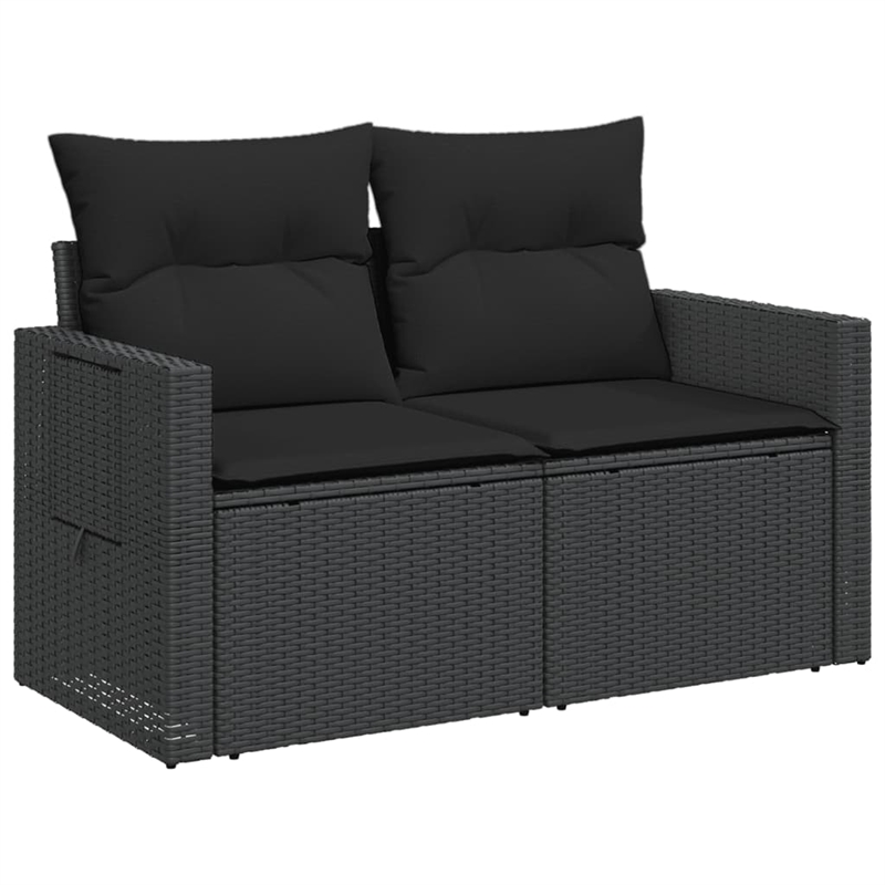 vidaXL 2-Seater PE Rattan Garden Sofa in Black