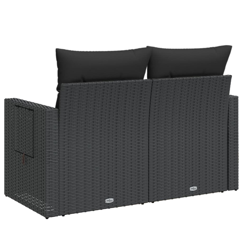 vidaXL 2-Seater PE Rattan Garden Sofa in Black