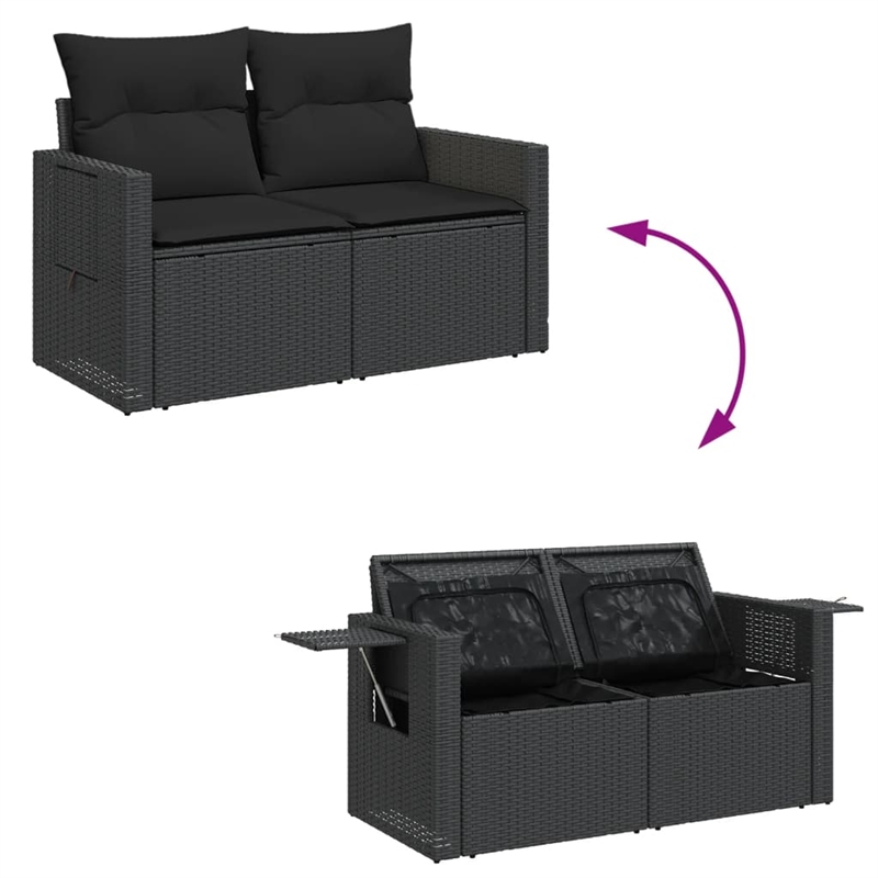 vidaXL 2-Seater PE Rattan Garden Sofa in Black
