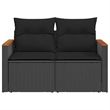 vidaXL PE Rattan & Powder-Coated Steel & Solid Acacia Wood Garden Sofa in Black