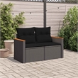 vidaXL PE Rattan & Powder-Coated Steel & Solid Acacia Wood Garden Sofa in Black