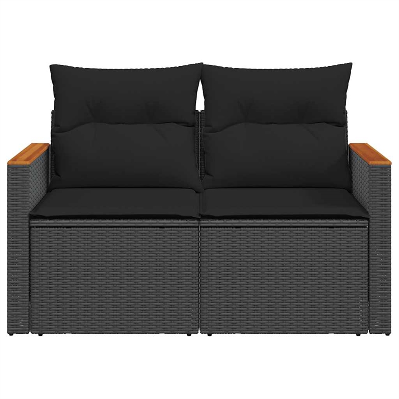 vidaXL PE Rattan & Powder-Coated Steel & Solid Acacia Wood Garden Sofa in Black
