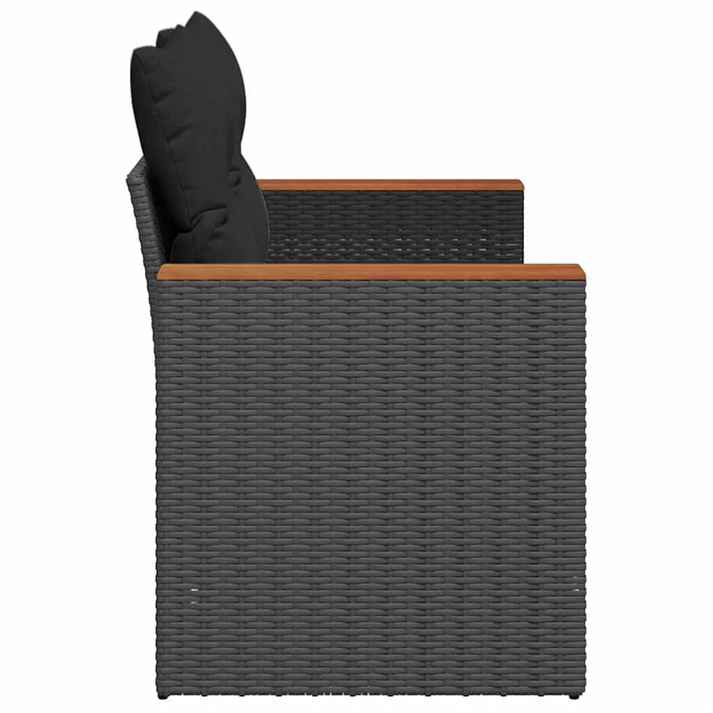 vidaXL PE Rattan & Powder-Coated Steel & Solid Acacia Wood Garden Sofa in Black