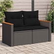 vidaXL PE Rattan & Powder-Coated Steel & Solid Acacia Wood Garden Sofa in Black