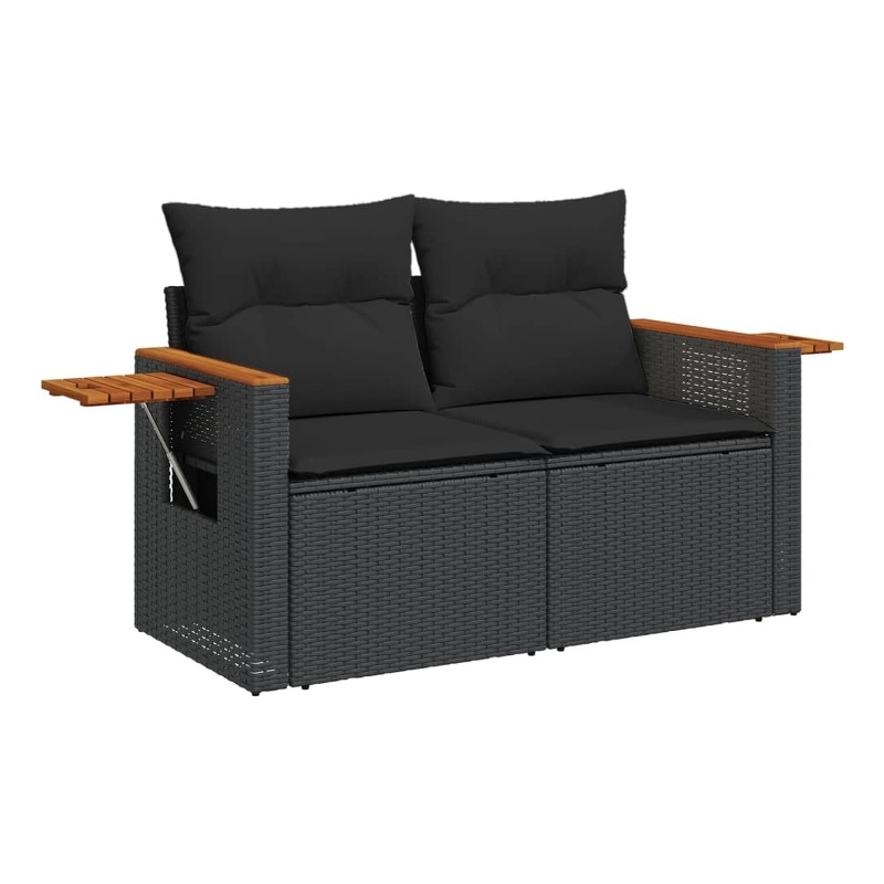 vidaXL PE Rattan & Powder-Coated Steel & Solid Acacia Wood Garden Sofa in Black