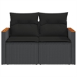 vidaXL PE Rattan & Powder-Coated Steel & Solid Acacia Wood Garden Sofa in Black