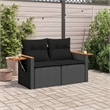 vidaXL PE Rattan & Powder-Coated Steel & Solid Acacia Wood Garden Sofa in Black
