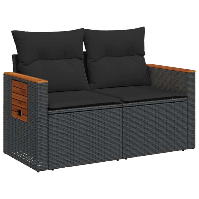vidaXL PE Rattan & Powder-Coated Steel & Solid Acacia Wood Garden Sofa in Black