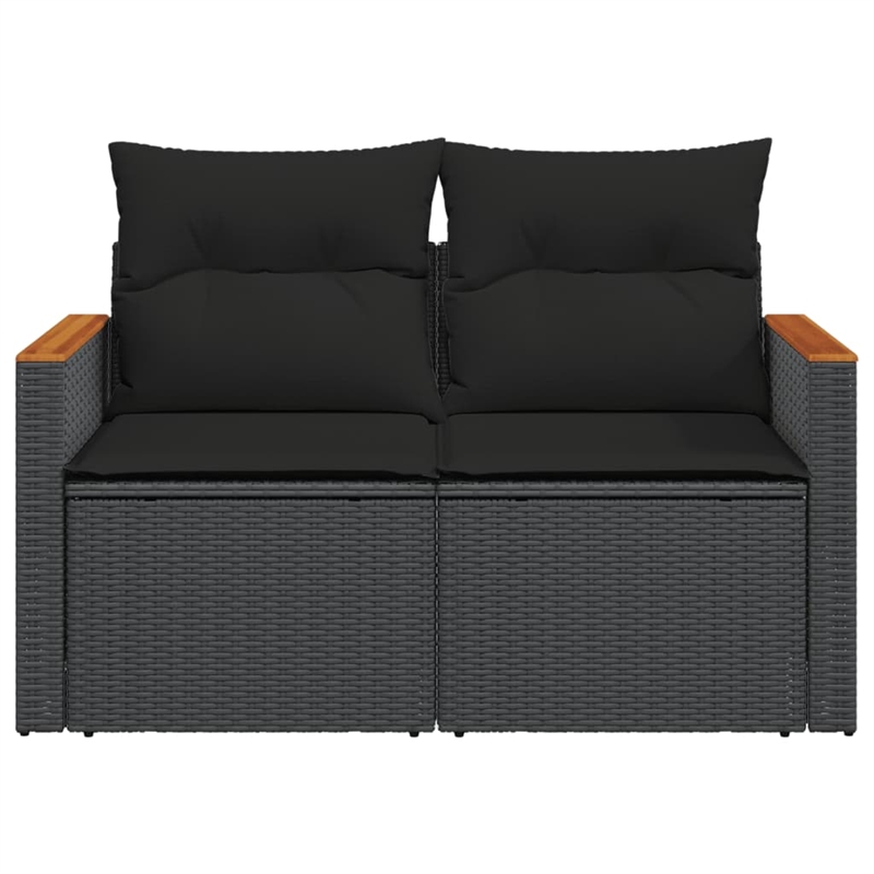vidaXL PE Rattan & Powder-Coated Steel & Solid Acacia Wood Garden Sofa in Black