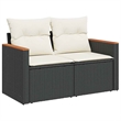 vidaXL PE Rattan & Powder-Coated Steel & Solid Acacia Wood Garden Sofa in Black