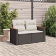 vidaXL PE Rattan & Powder-Coated Steel & Solid Acacia Wood Garden Sofa in Black