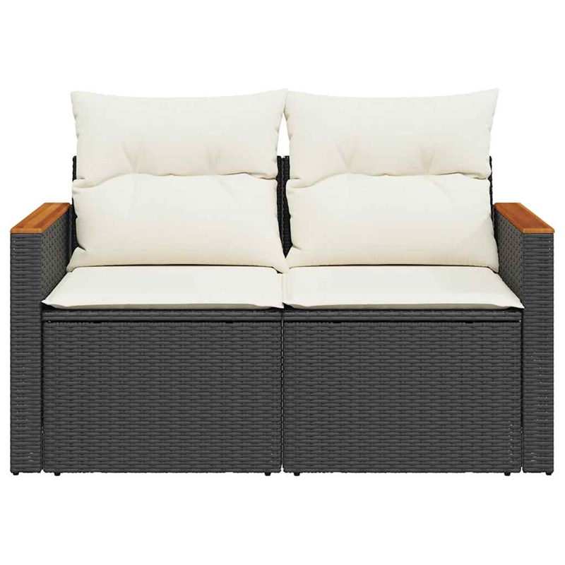 vidaXL PE Rattan & Powder-Coated Steel & Solid Acacia Wood Garden Sofa in Black