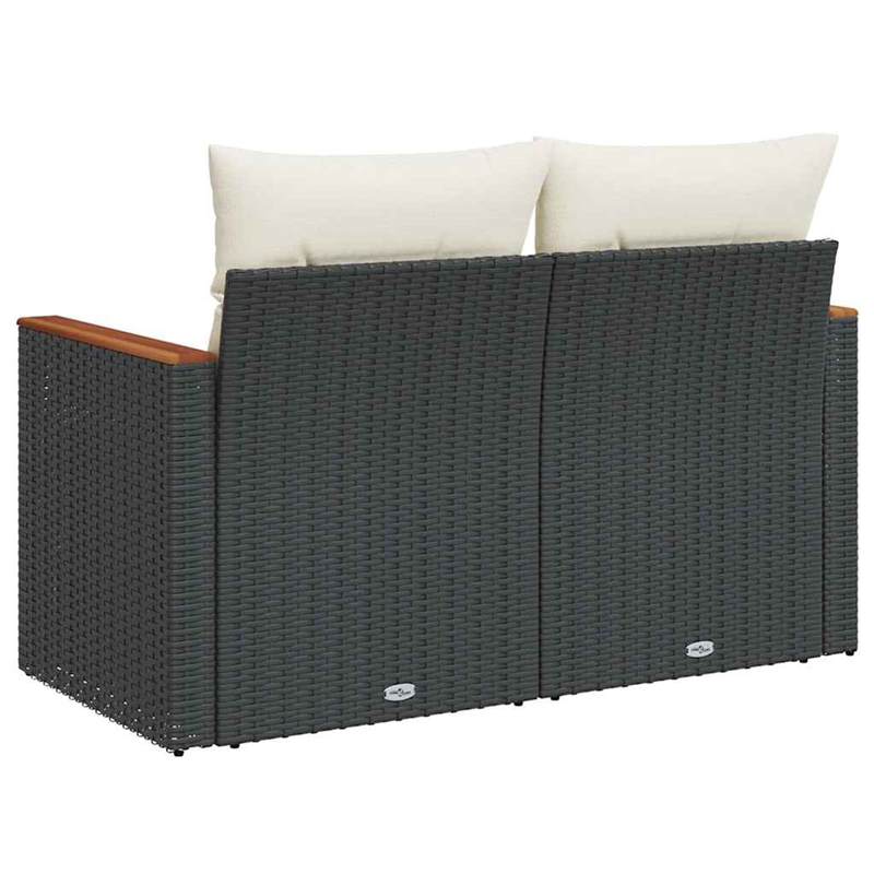 vidaXL PE Rattan & Powder-Coated Steel & Solid Acacia Wood Garden Sofa in Black