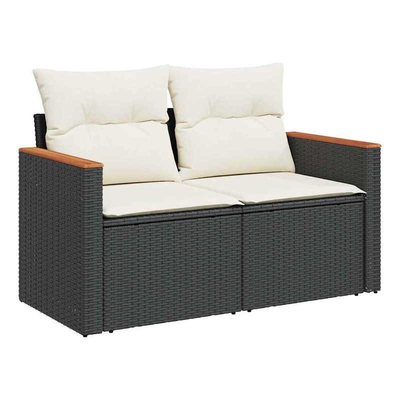 vidaXL PE Rattan & Powder-Coated Steel & Solid Acacia Wood Garden Sofa in Black