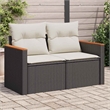 vidaXL PE Rattan & Powder-Coated Steel & Solid Acacia Wood Garden Sofa in Black