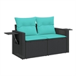 vidaXL 2-Seater PE Rattan And Powder-Coated Steel Garden Sofa in Black