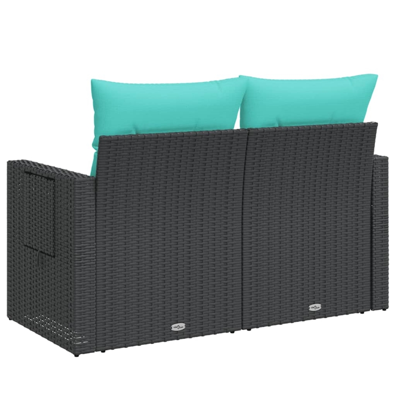 vidaXL 2-Seater PE Rattan And Powder-Coated Steel Garden Sofa in Black