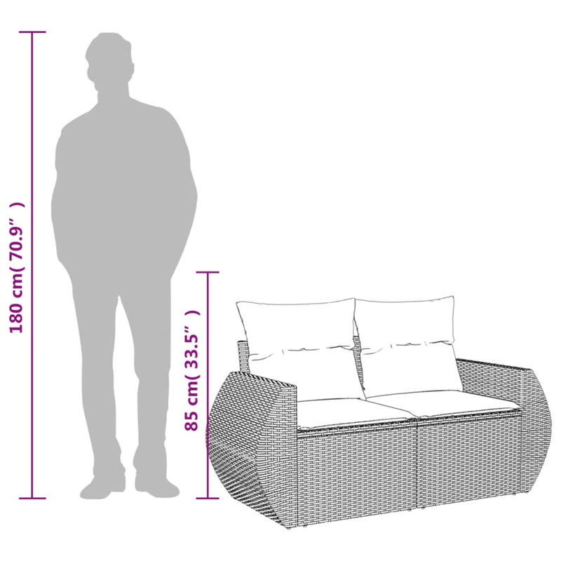 vidaXL 2-Seater PE Rattan Garden Sofa With Adjustable Feet in Black