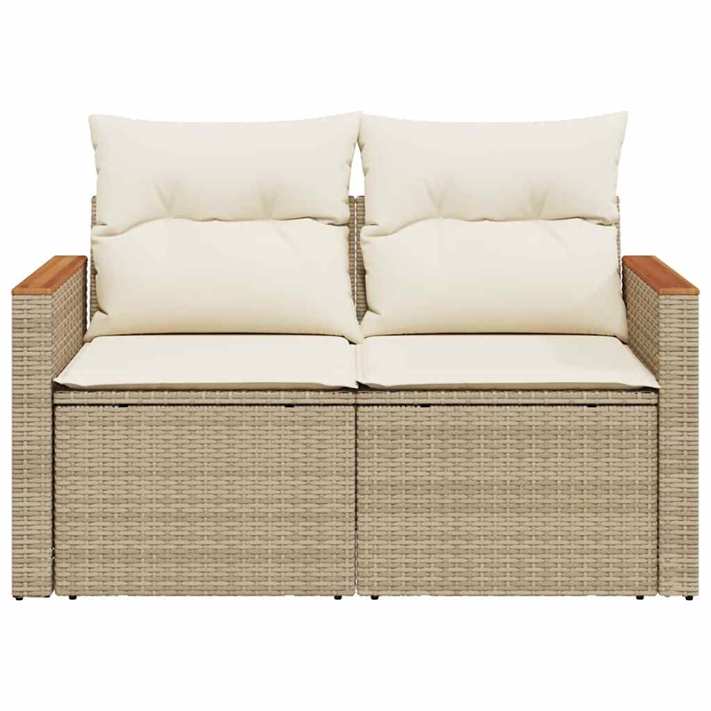 vidaXL PE Rattan & Powder-Coated Steel & Solid Acacia Wood Garden Sofa in Beige