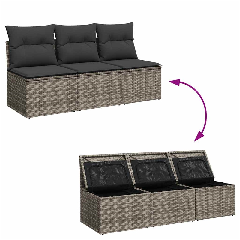 vidaXL 3-Seater PE Rattan Garden Sofa UV-Resistant in Grey