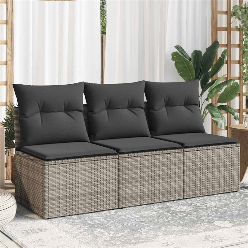 vidaXL 3-Seater PE Rattan Garden Sofa UV-Resistant in Grey