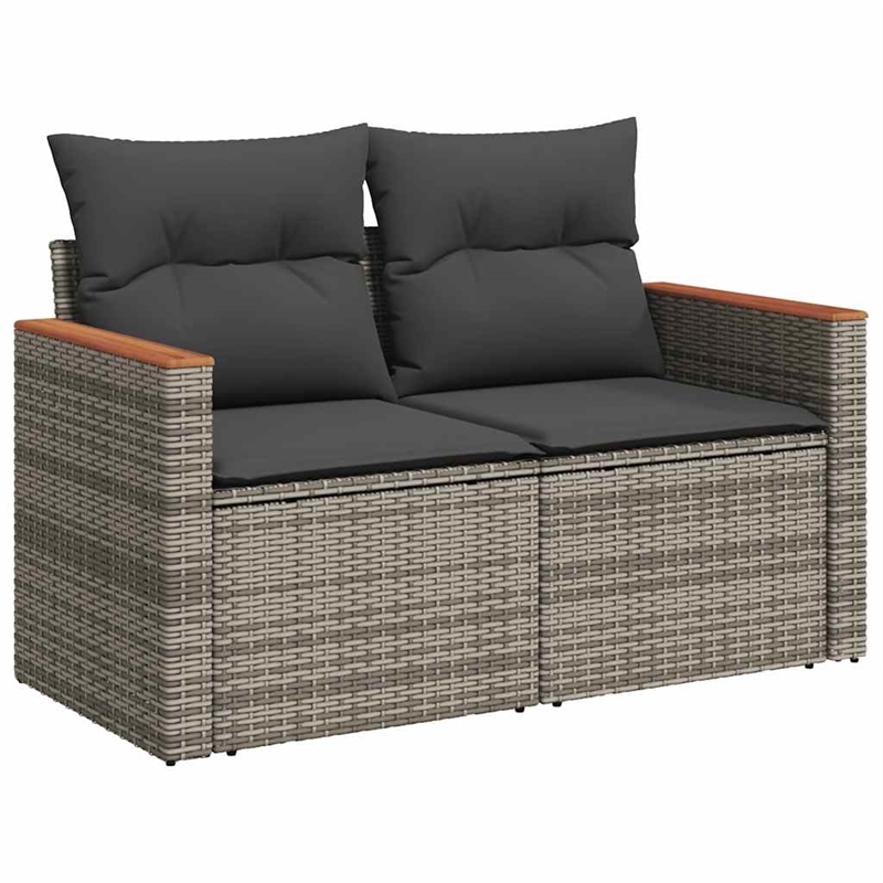 vidaXL PE Rattan Powder-Coated Steel And Solid Acacia Wood Garden Sofa in Grey