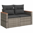 vidaXL PE Rattan Powder-Coated Steel And Solid Acacia Wood Garden Sofa in Grey